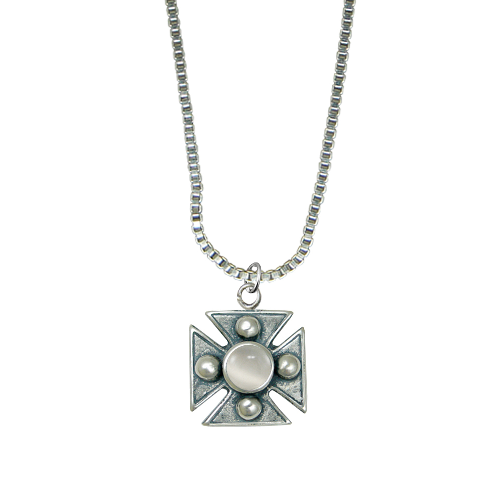 Sterling Silver Little White Moonstone Cross Pendant Necklace